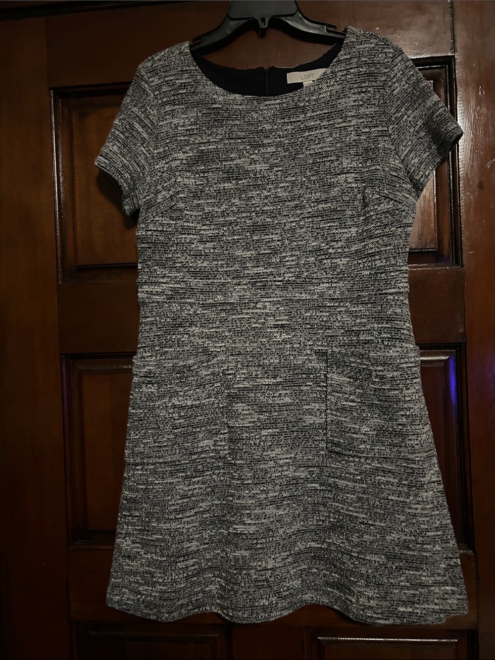LOFT Black and White Marled Short Sleeve Knit Dress